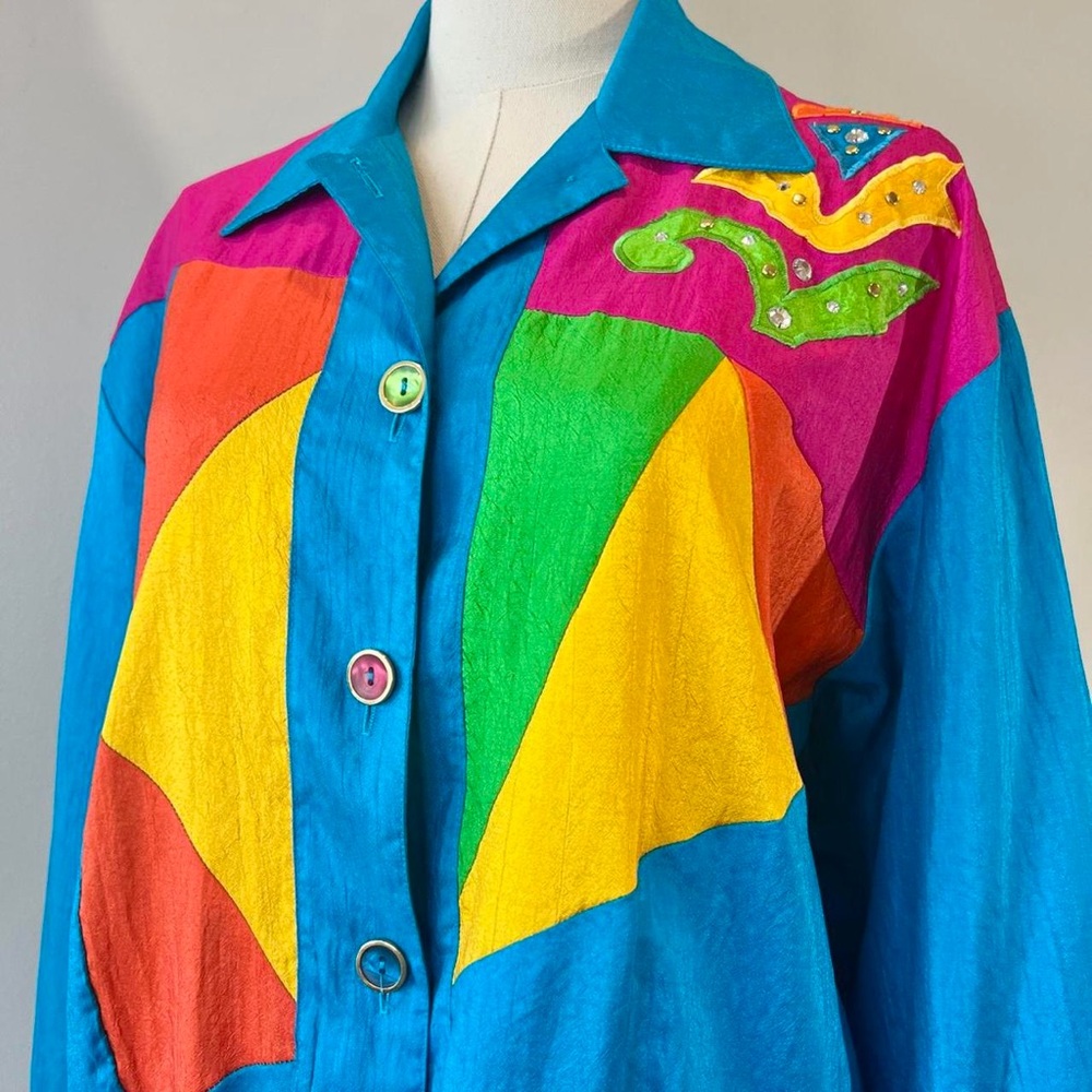 Vintage 1980s Colorblock Winderbreaker Retro Colorful Jacket Small Medium - Picture 4 of 8